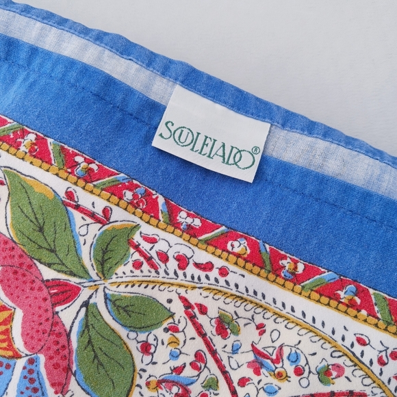 TWO Souleiado Tablecloths Vintage Cotton French Rectangle Red 67x63 Blue 68x61 - Picture 7 of 12